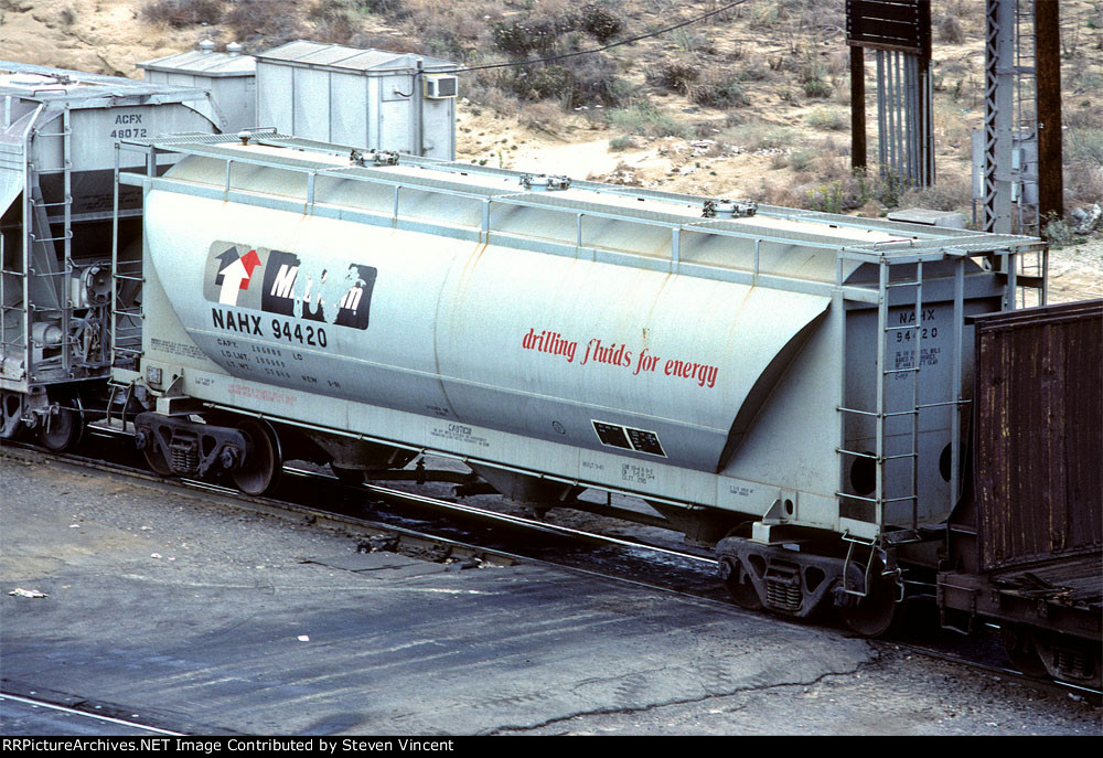 PD covered hopper NAHX #94420 with torn "Milchem" logo